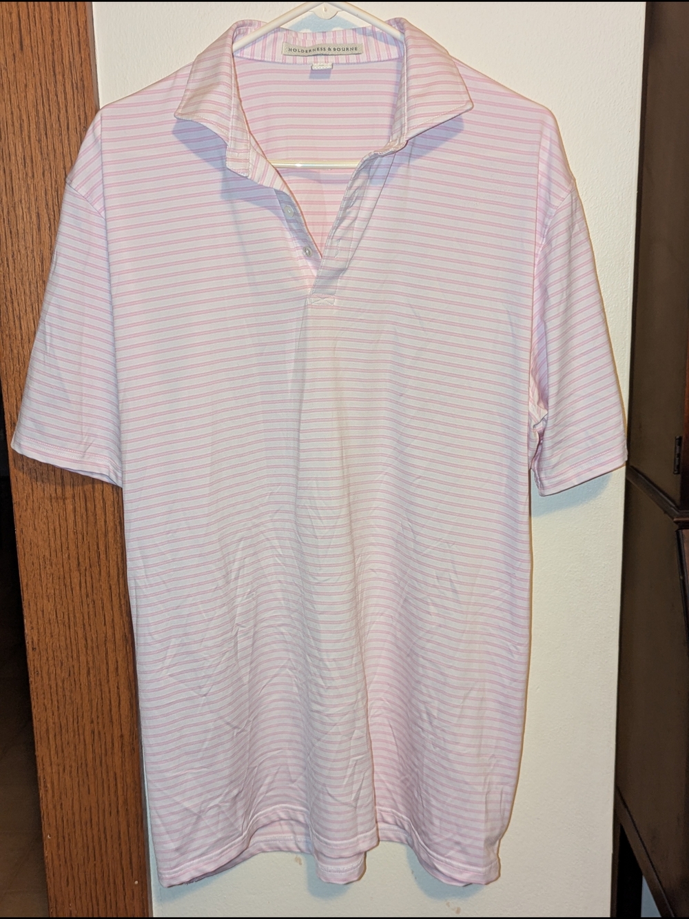 Men's Light Pink Striped Holderness & Bourne Polo Shirt - Classic Collared Knit